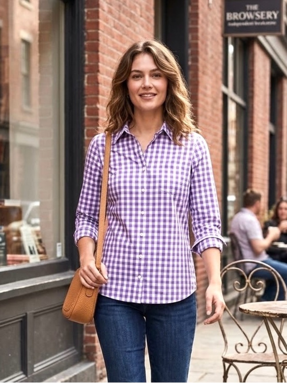 Tommy Hilfiger Gingham Button Down Shirt in Purple & White Large Like New